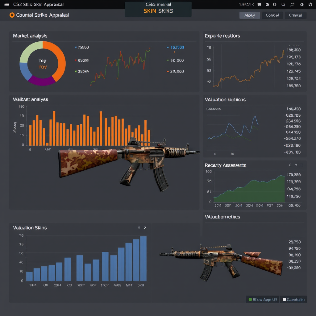 Professional CS2 skin appraisal interface showing detailed market analysis charts, price graphs, and valuation metrics for Counter-Strike 2 weapon skins with expert assessment tools