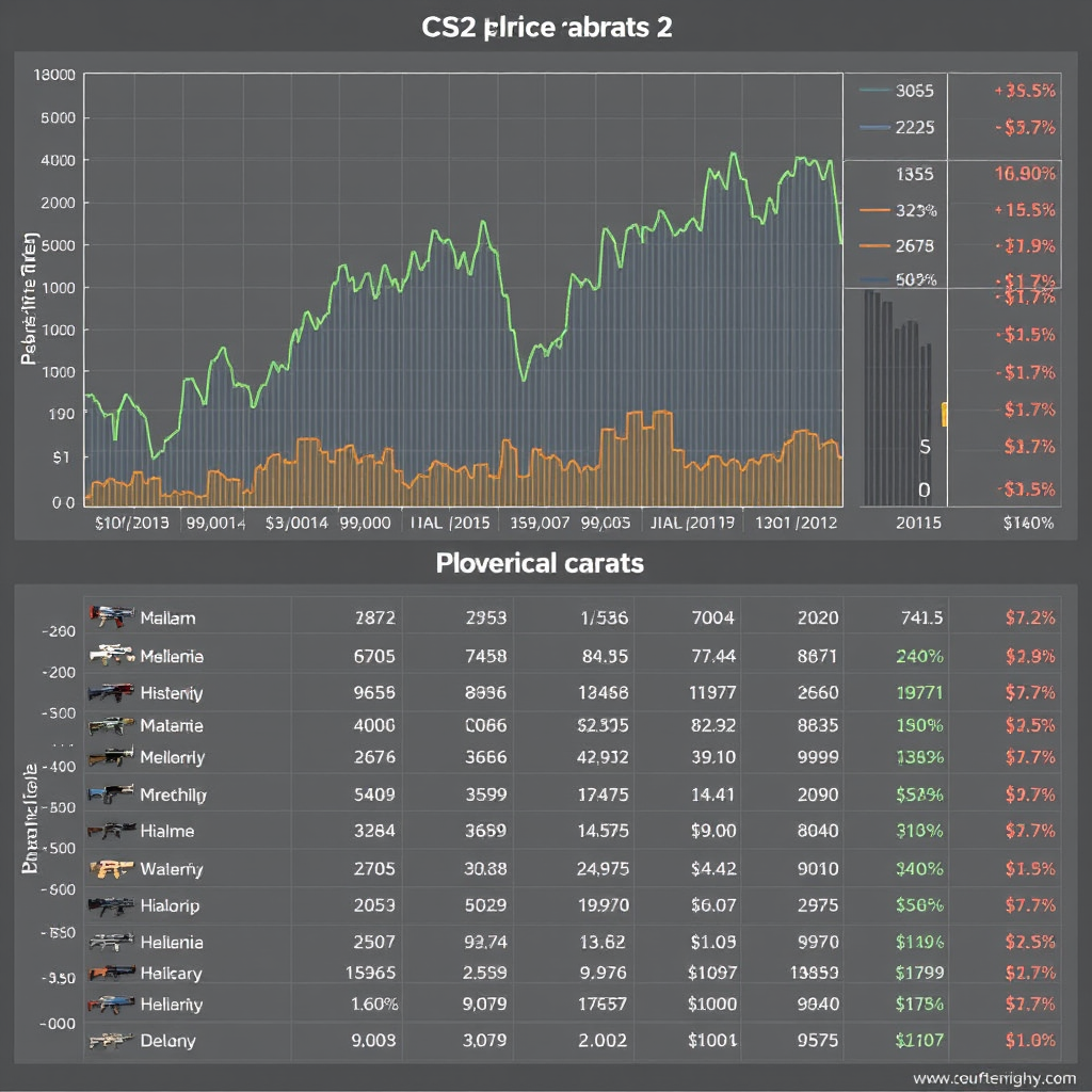 Detailed CS2 skins price movement charts showing historical trends and current market data for various Counter-Strike 2 items